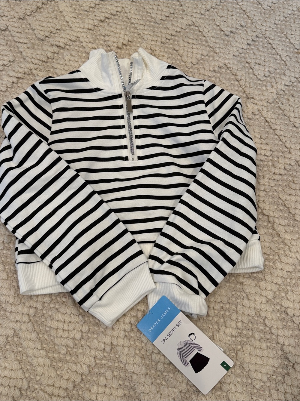 Draper James Black & White Striped Half-Zip Pullover